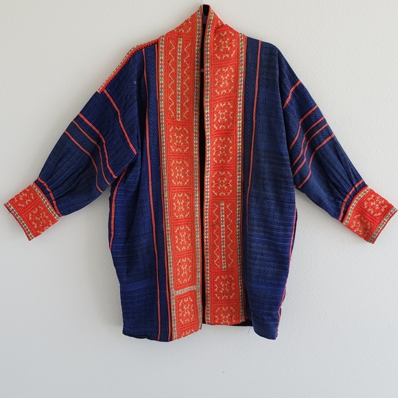 True Boho Vintage South East Asia Hill Tribe Hand Crafted Coat Jacket Reversible - Picture 3 of 4